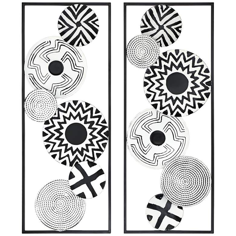 Image 2 Black and White Discs 35 1/2" High Metal Wall Art Set of 2