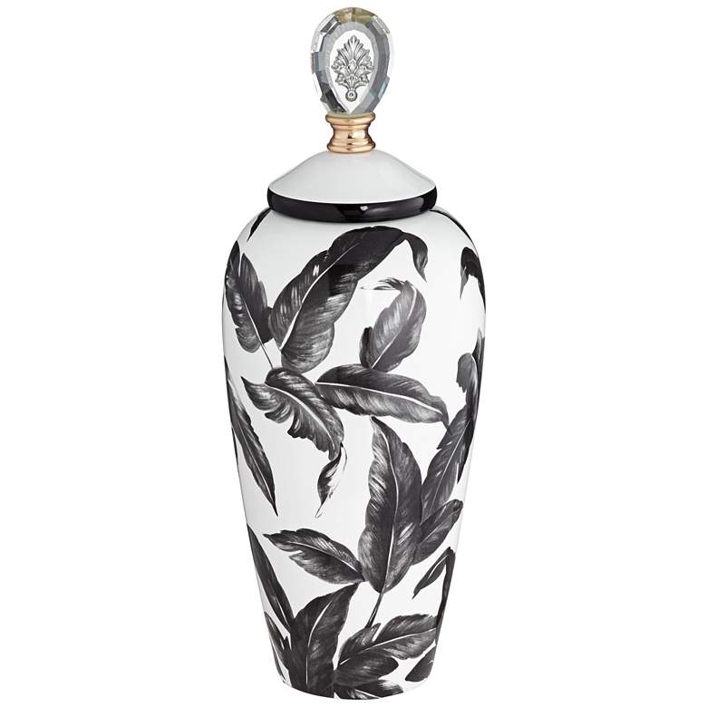 Image 1 Black and White Feathers 18 inch High Ceramic Canister