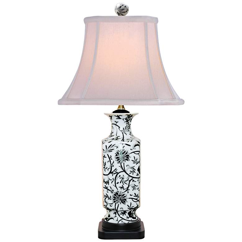Image 2 Black And White Floral 24" Ceramic Vase Table Lamp