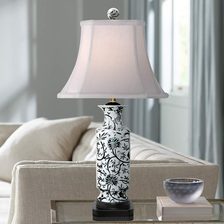 Image 1 Black And White Floral Vase Table Lamp