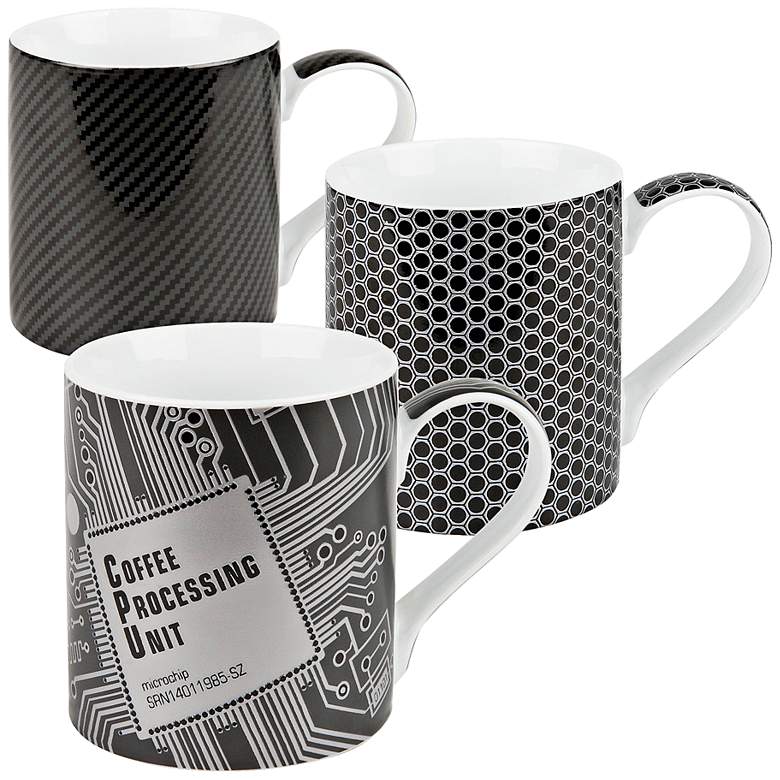 Image 1 Black and White High Tech Carbon 3-Piece Porcelain Mug Set