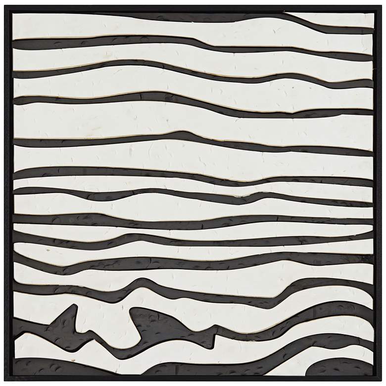 Image 2 Black and White Wave 23 1/2" Square Framed Wall Art