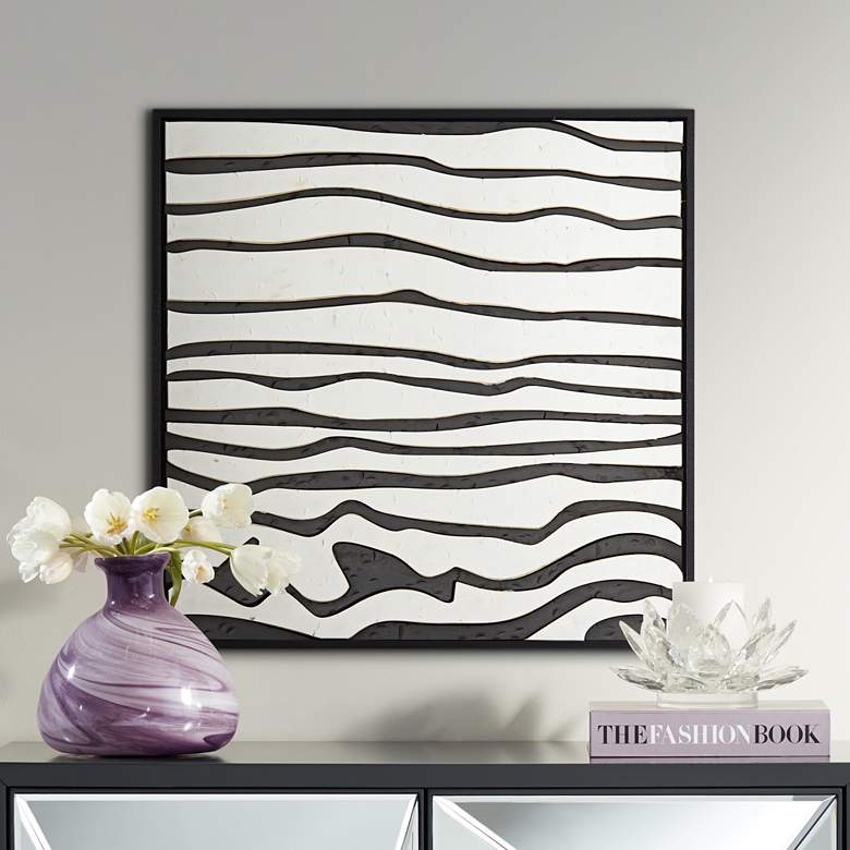 Image 1 Black and White Wave 23 1/2" Square Framed Wall Art