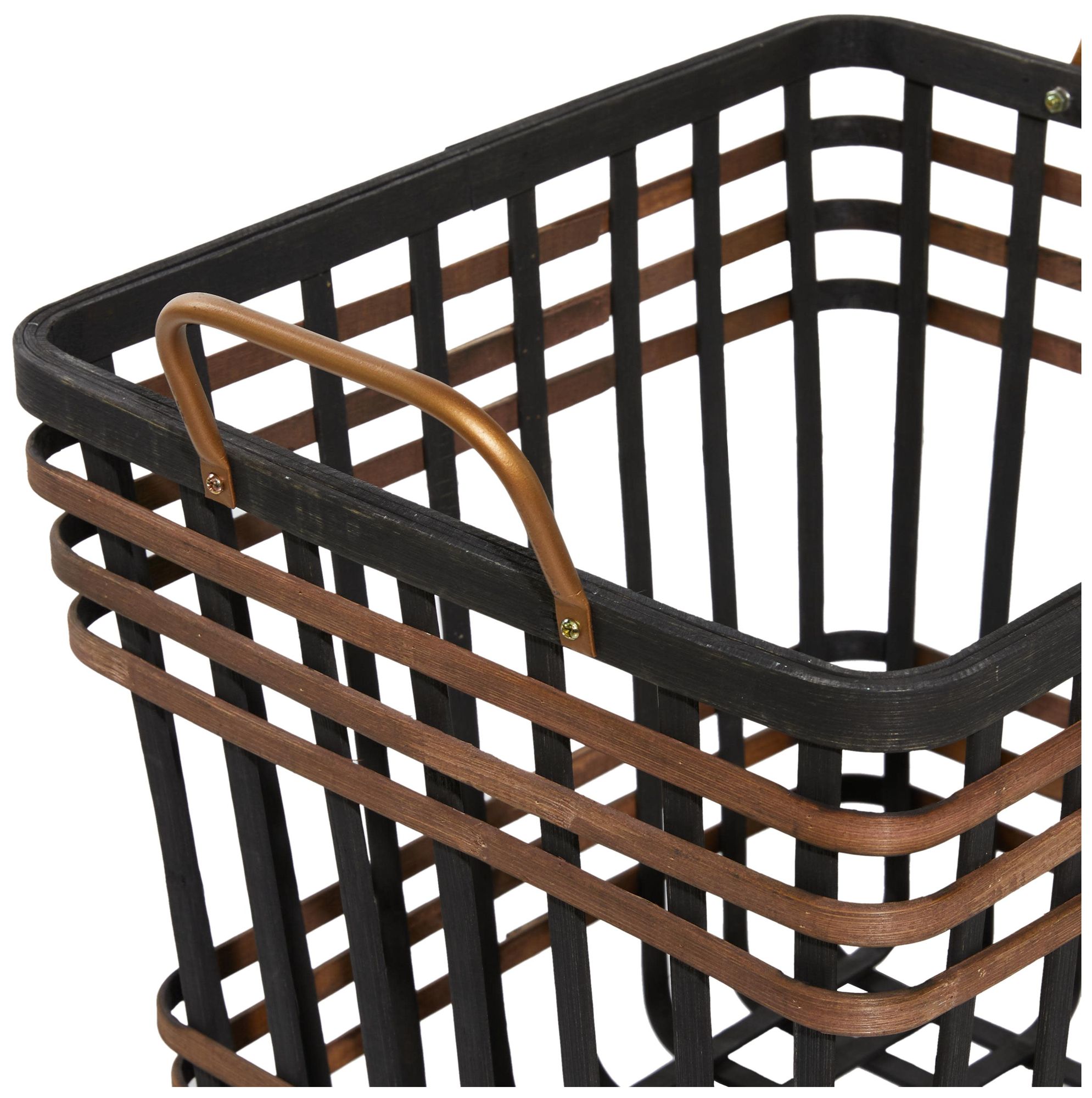Image 3 Black Bamboo Wood Farmhouse Storage Basket, S/2 14", 24"W more views