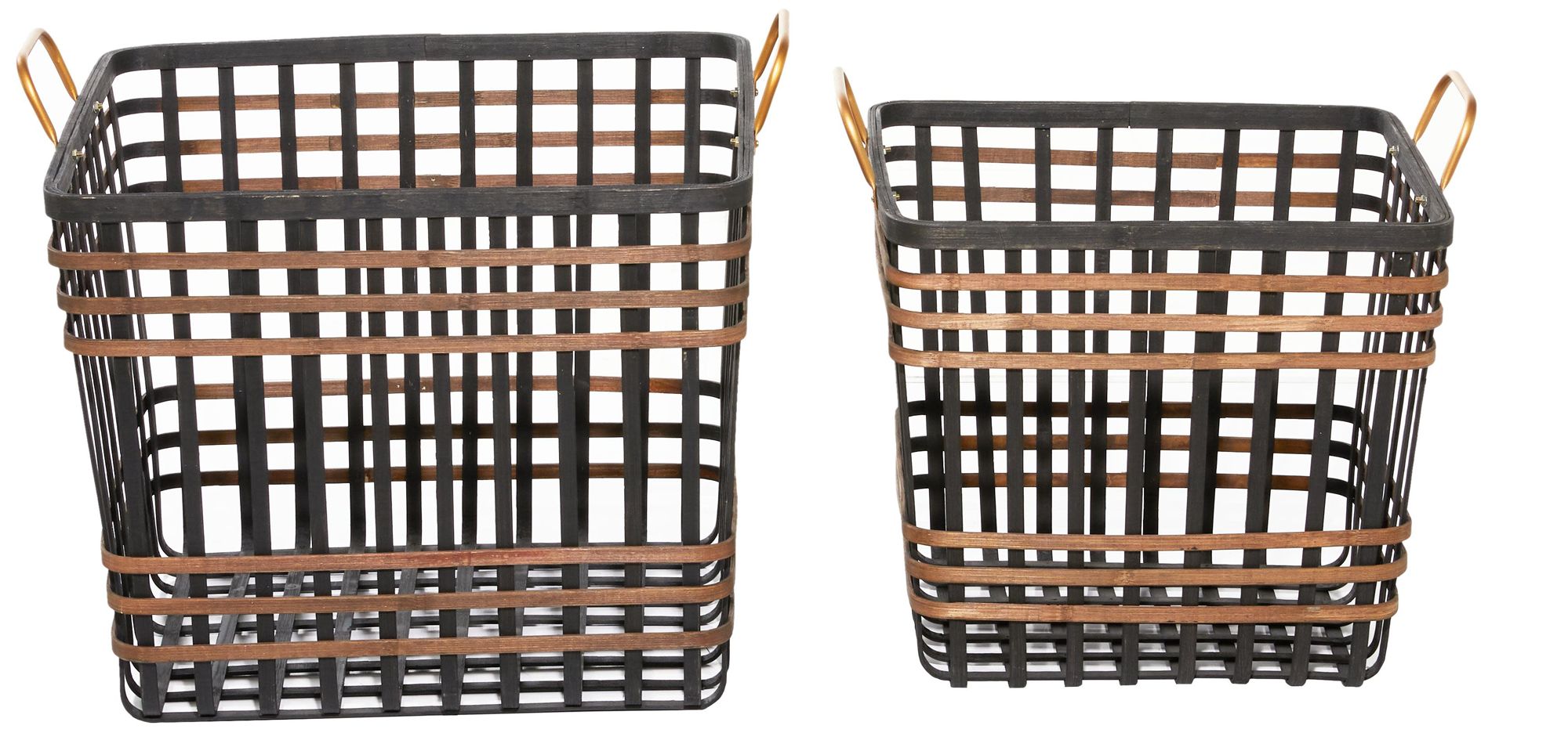 Image 4 Black Bamboo Wood Farmhouse Storage Basket, S/2 14", 24"W more views