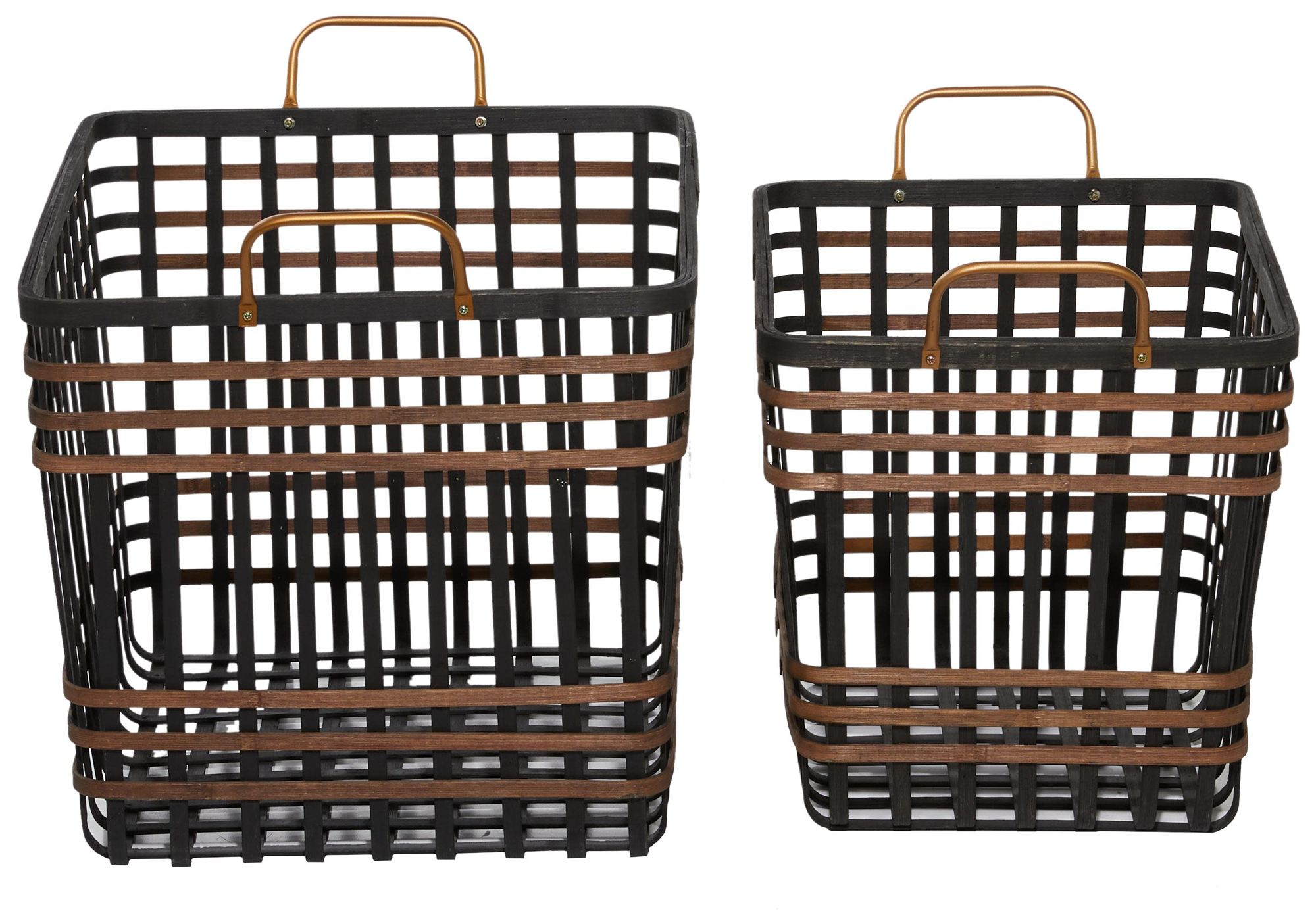 Image 5 Black Bamboo Wood Farmhouse Storage Basket, S/2 14", 24"W more views