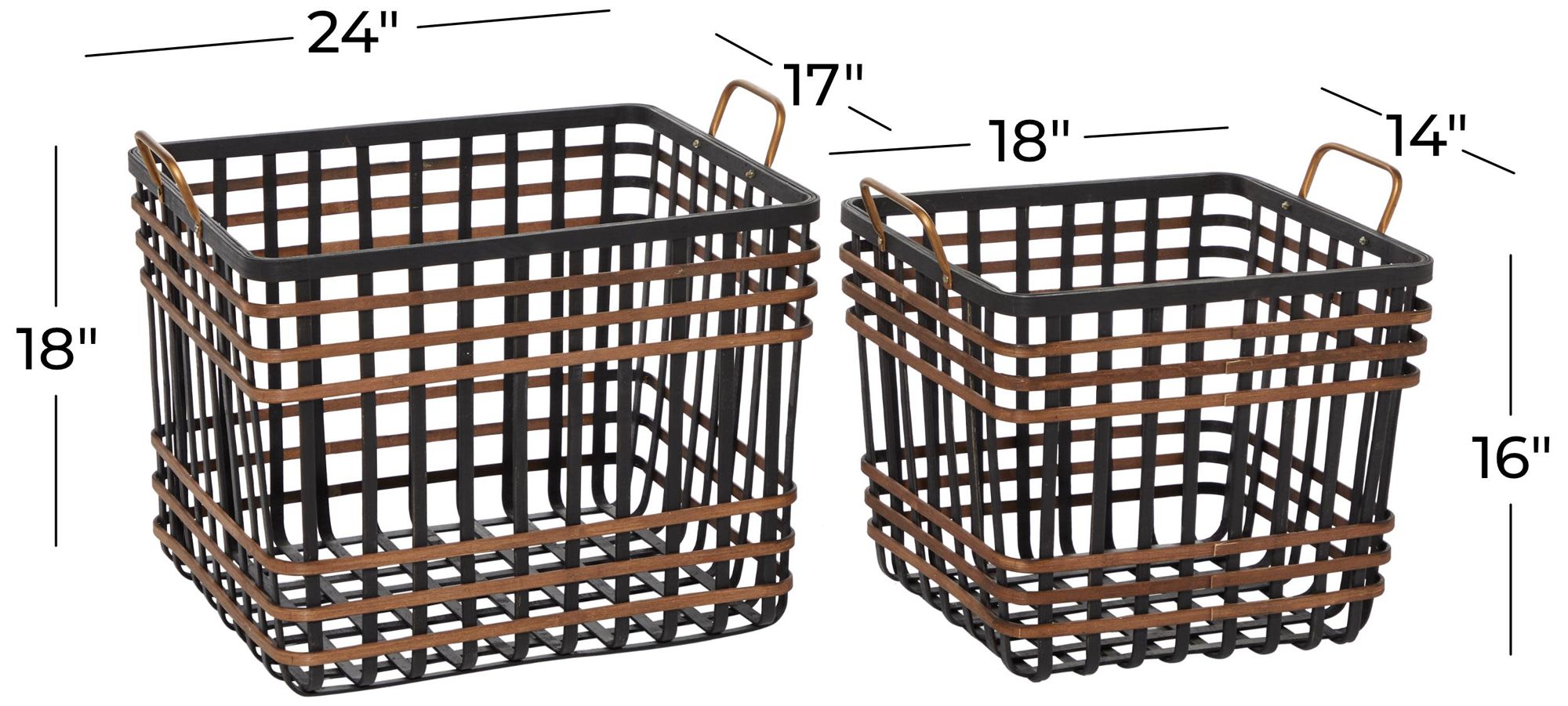 Image 6 Black Bamboo Wood Farmhouse Storage Basket, S/2 14", 24"W more views