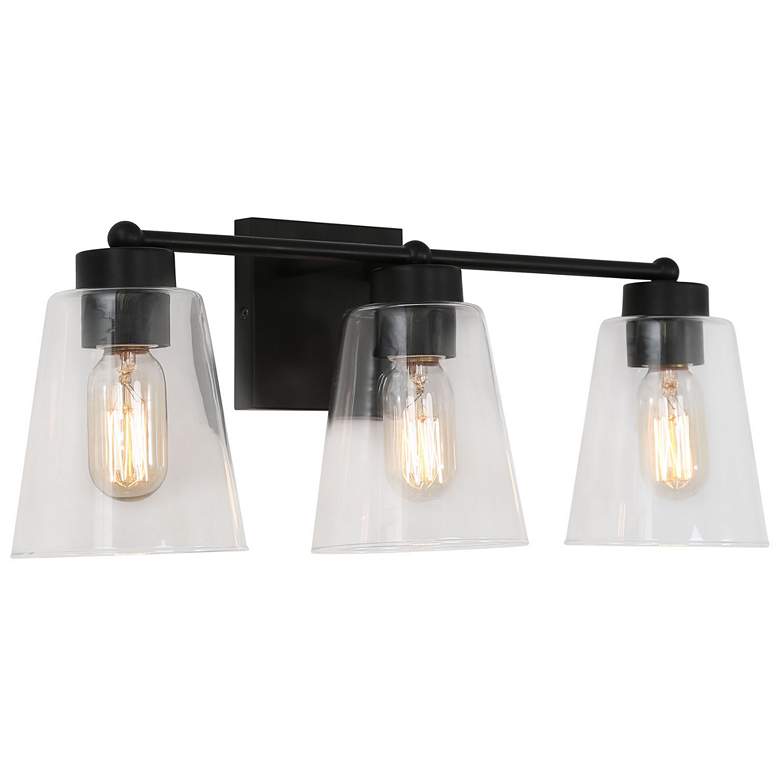 Image 1 Black Bar Clear Glass 3-Light Bath Light