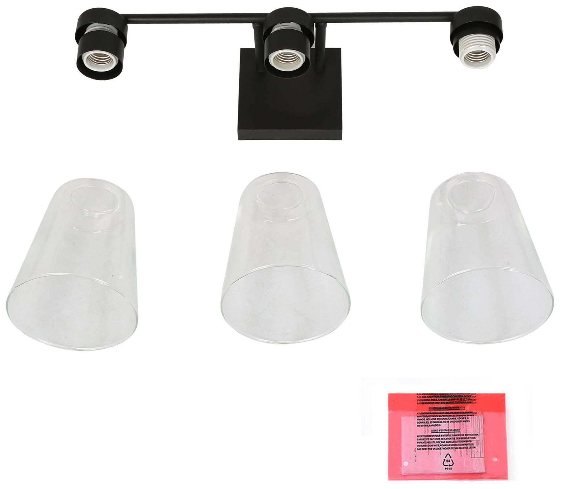 Image 2 Black Bar Clear Glass 3-Light Bath Light more views