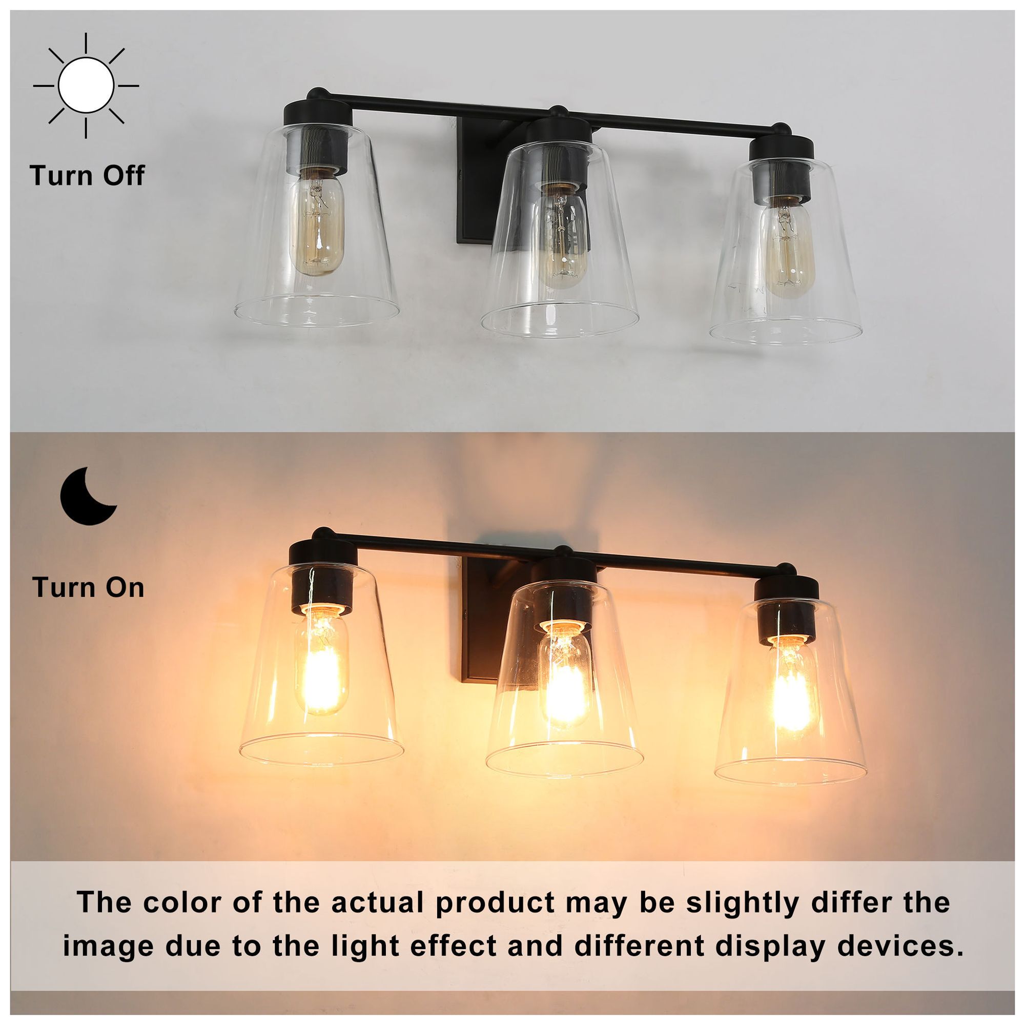 Image 3 Black Bar Clear Glass 3-Light Bath Light more views