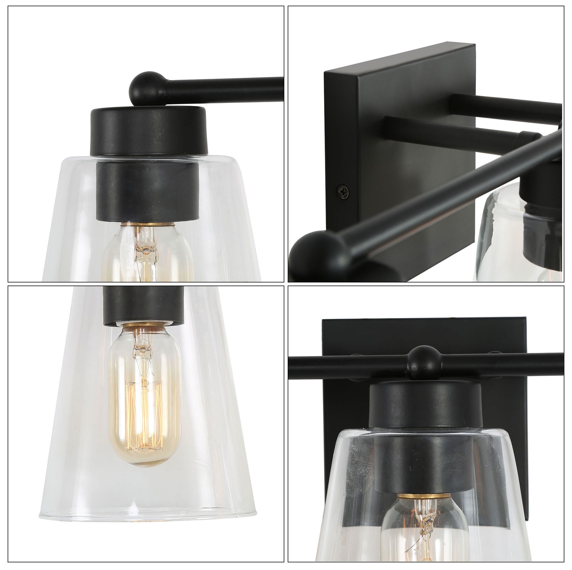 Image 4 Black Bar Clear Glass 3-Light Bath Light more views