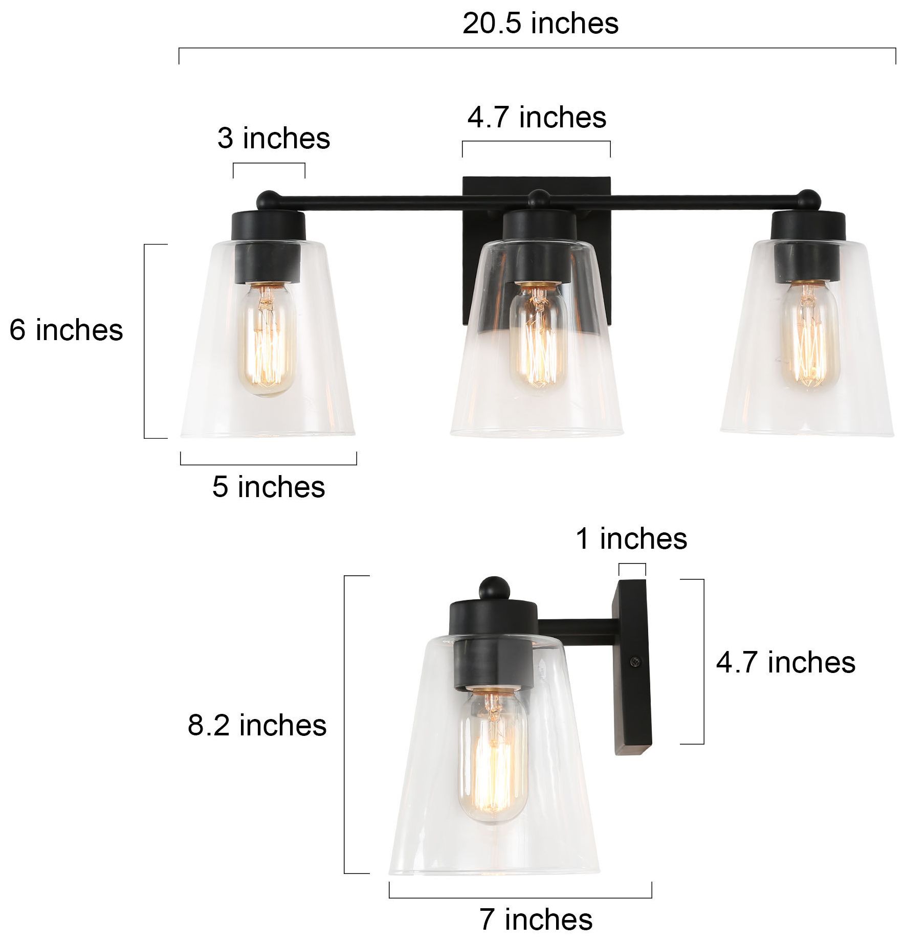 Image 5 Black Bar Clear Glass 3-Light Bath Light more views