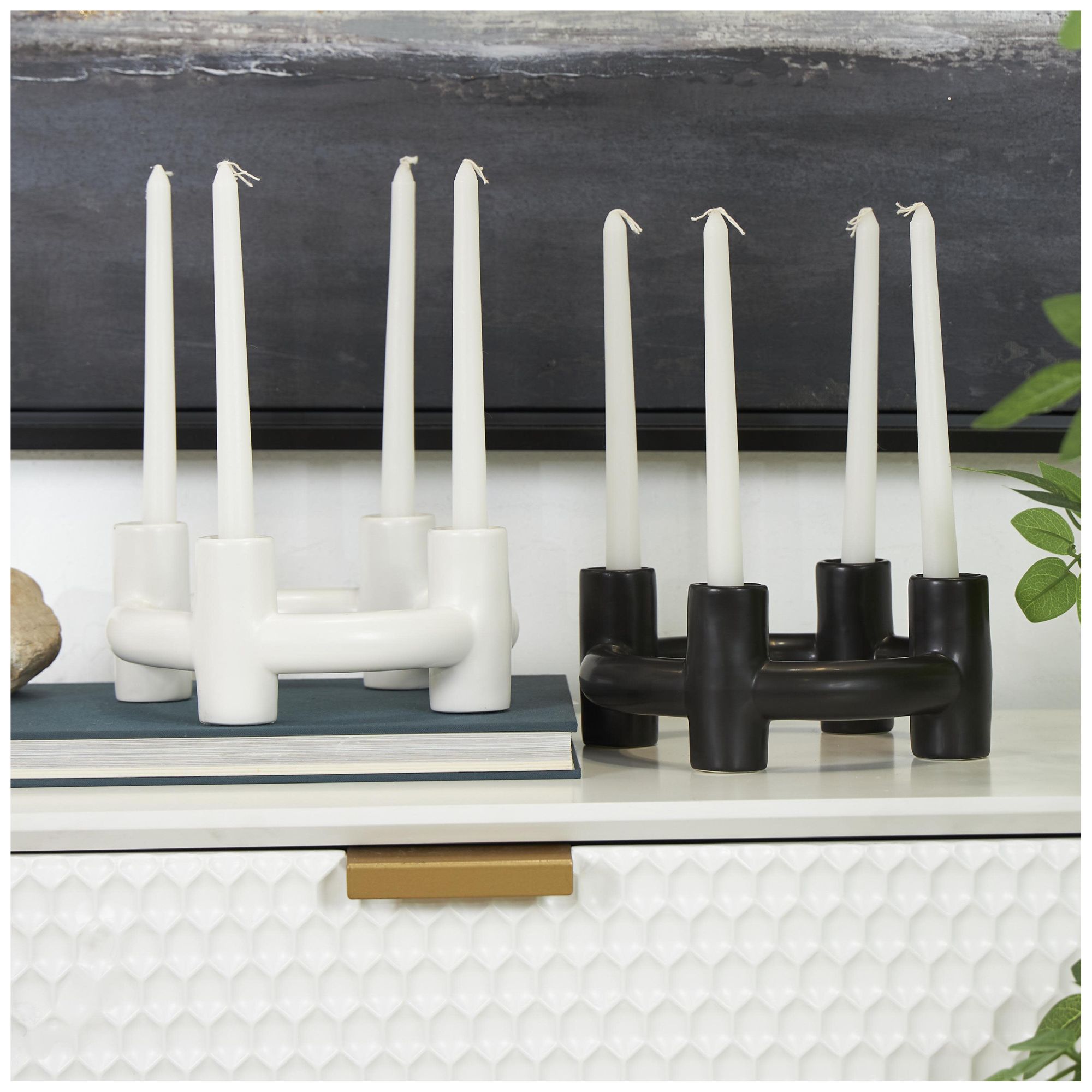 Image 4 Black Ceramic Contemporary Candle Holder, S/2 8"W, 4"H more views