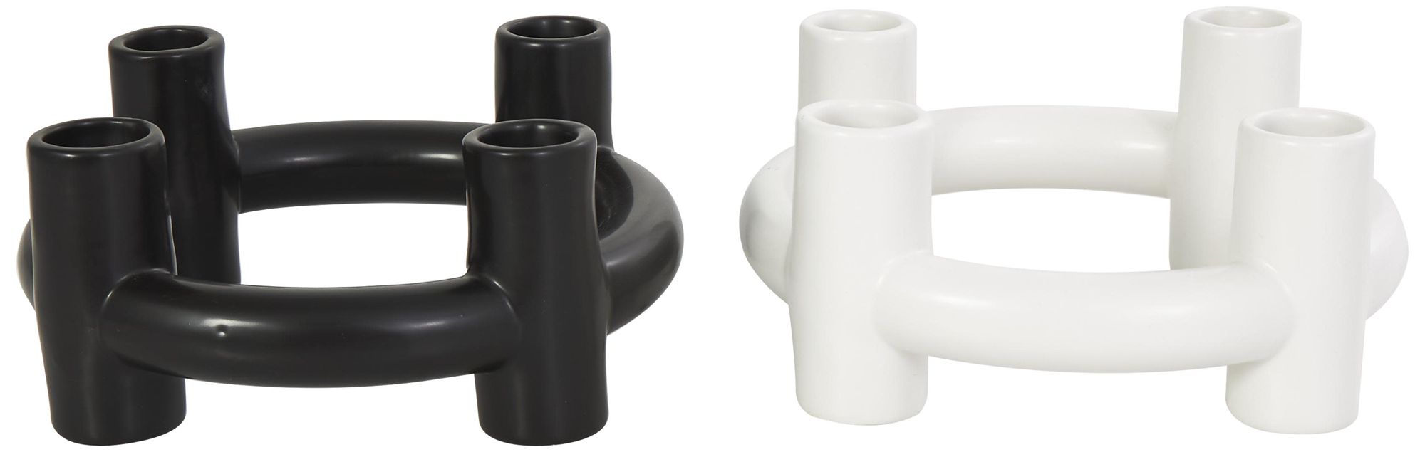 Image 6 Black Ceramic Contemporary Candle Holder, S/2 8"W, 4"H more views