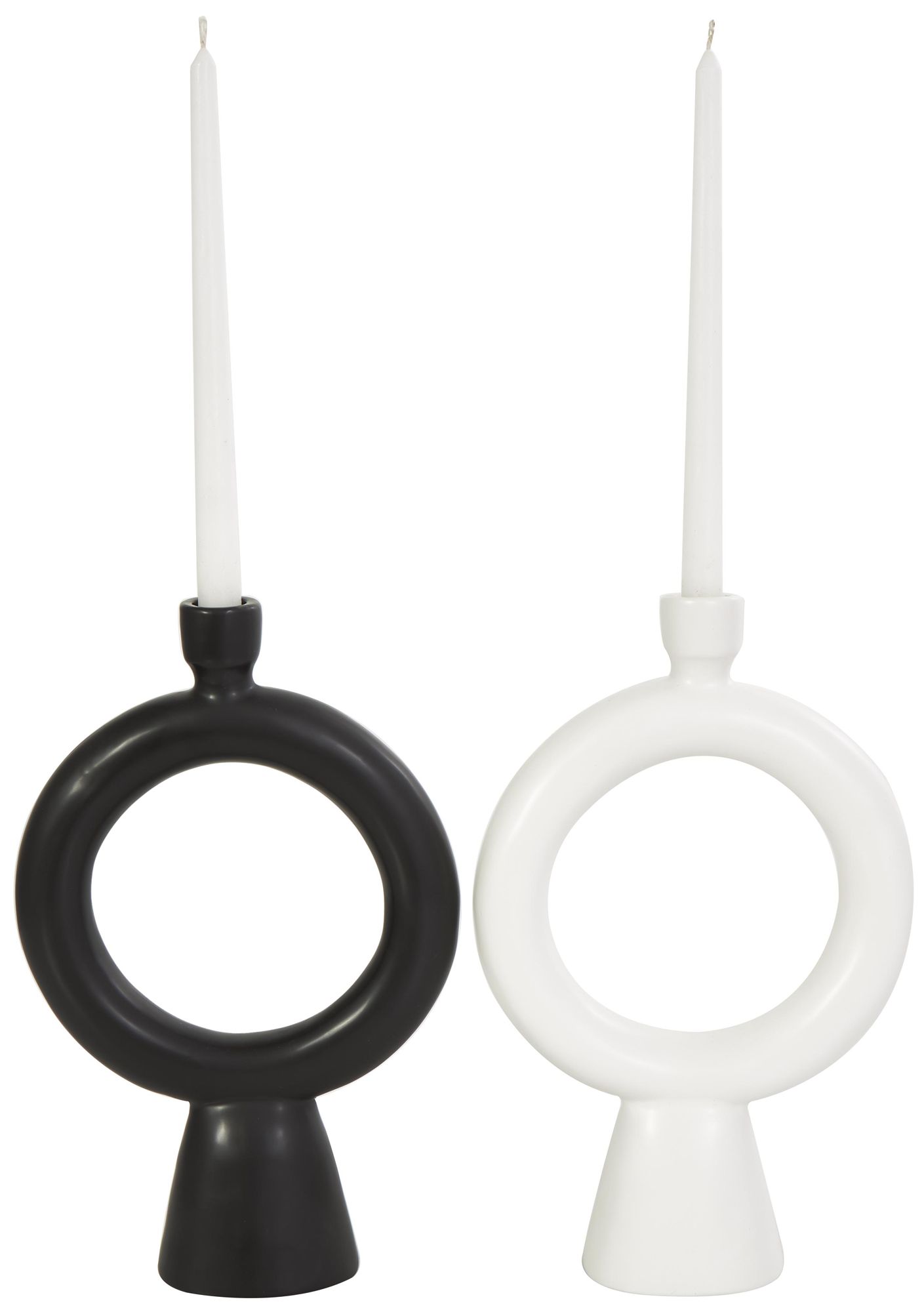 Image 2 Black Ceramic Geometric Ring Decorative Candle Holder, Set of 2 8"W, 12"H