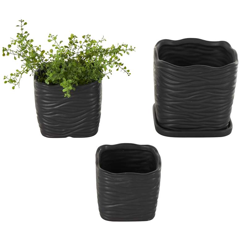 Image 1 Black Ceramic Modern Planter, S/3 7",6",5"H