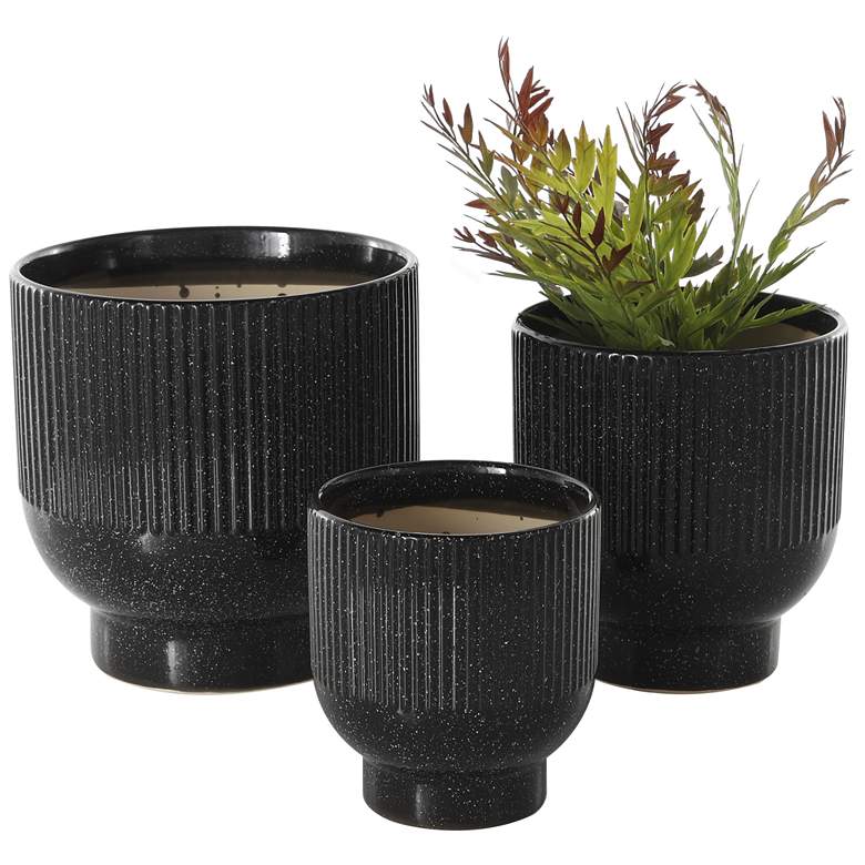 Image 1 Black Ceramic Modern Planter, S/3 9", 8", 6"H