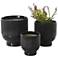 Black Ceramic Modern Planter, S/3 9", 8", 6"H