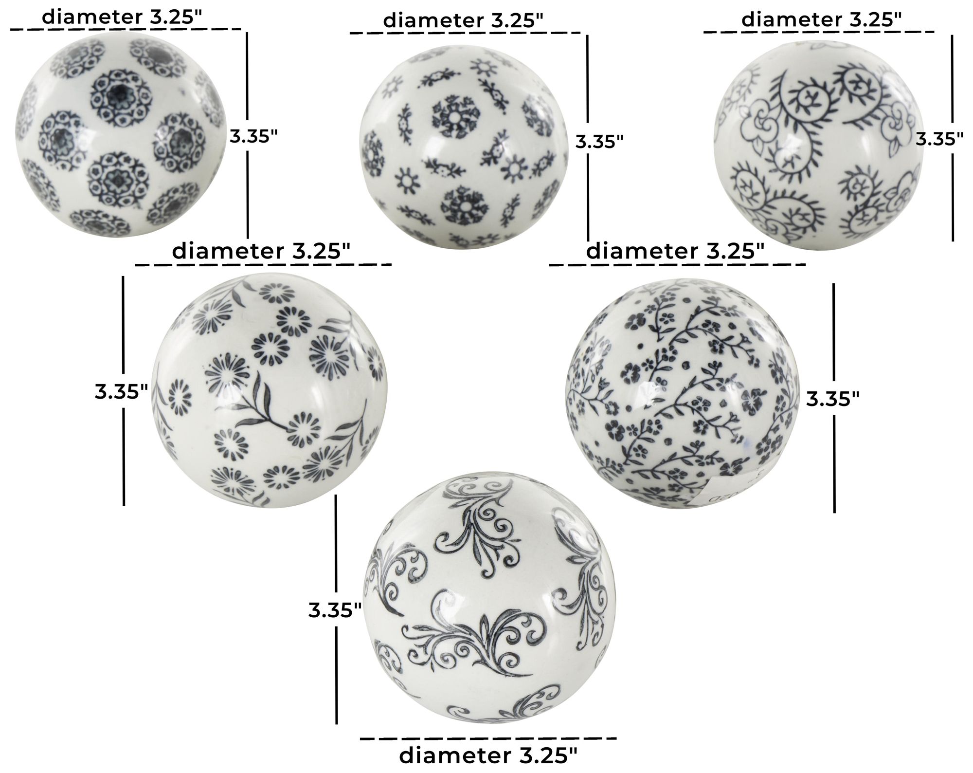 Image 7 Black Ceramic Traditional Orbs & Vase Filler, S/6 3"W, 3"H more views