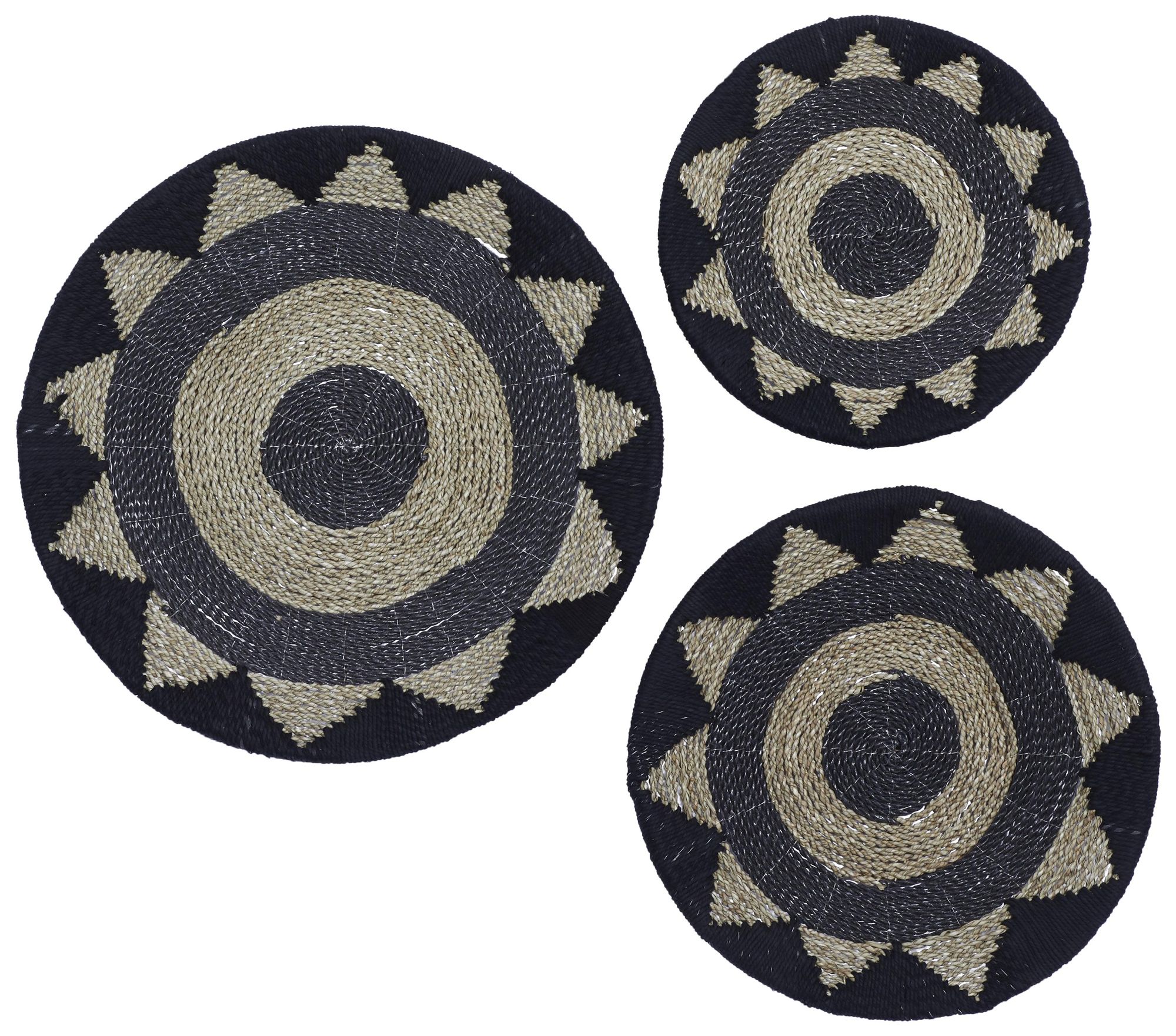 Image 2 Black Cotton Fabric Bohemian Wall Decor, S/3 24", 20", 16"H