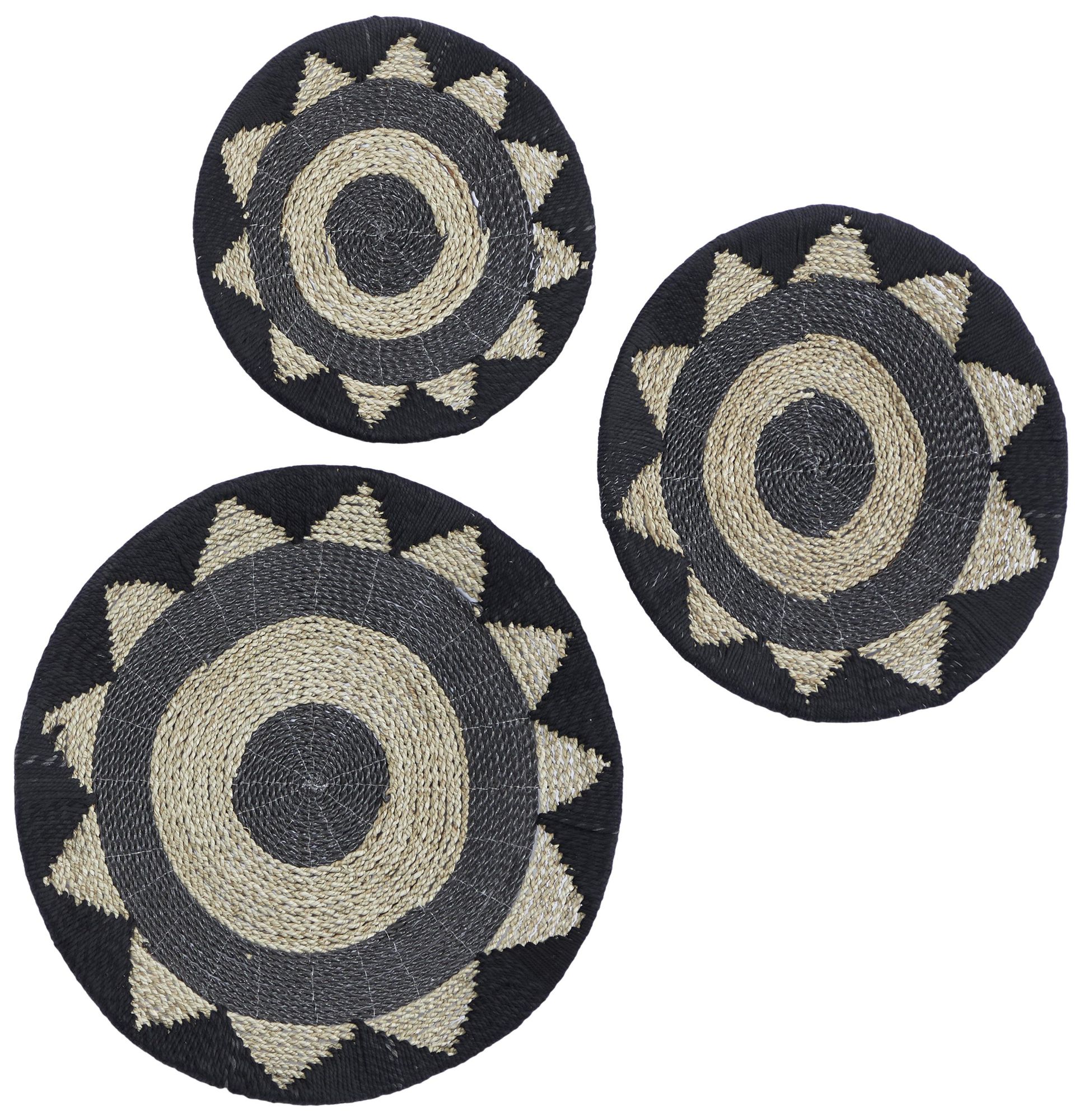 Image 6 Black Cotton Fabric Bohemian Wall Decor, S/3 24", 20", 16"H more views