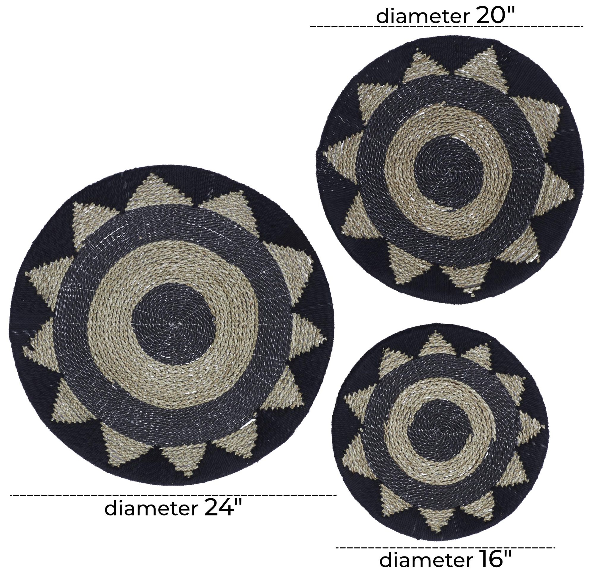 Image 7 Black Cotton Fabric Bohemian Wall Decor, S/3 24", 20", 16"H more views