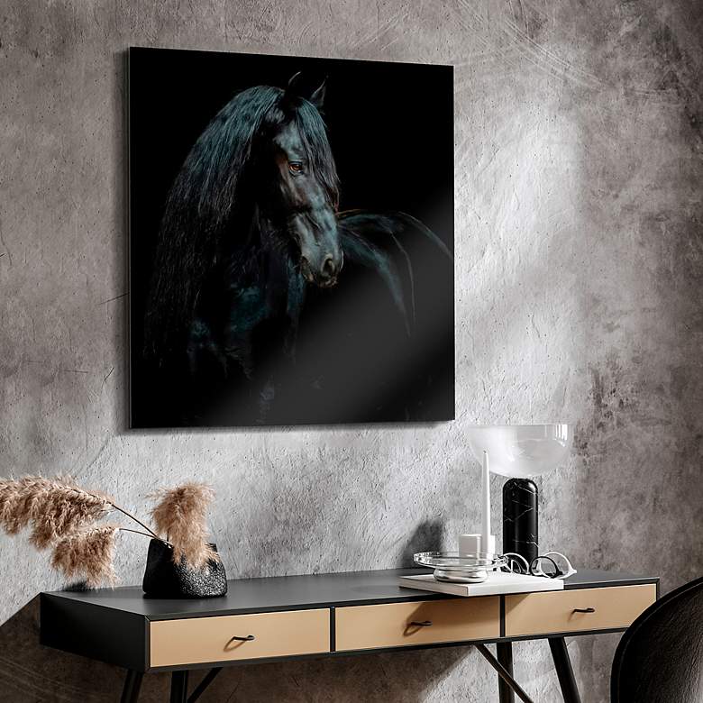 Image 4 Black Equine Attraction 38" Square Printed Glass Wall Art more views