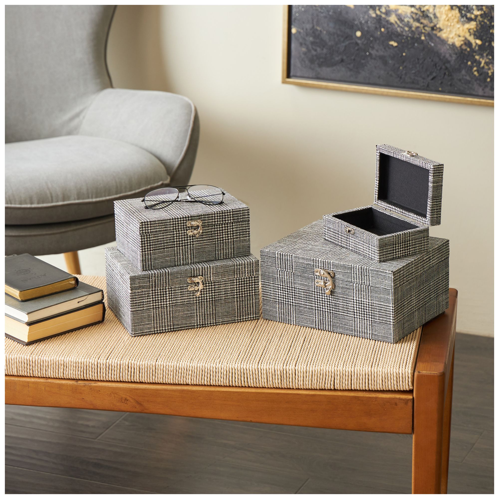 Image 4 Black Fabric Modern Box, S/4 10", 9", 8", 6"H more views