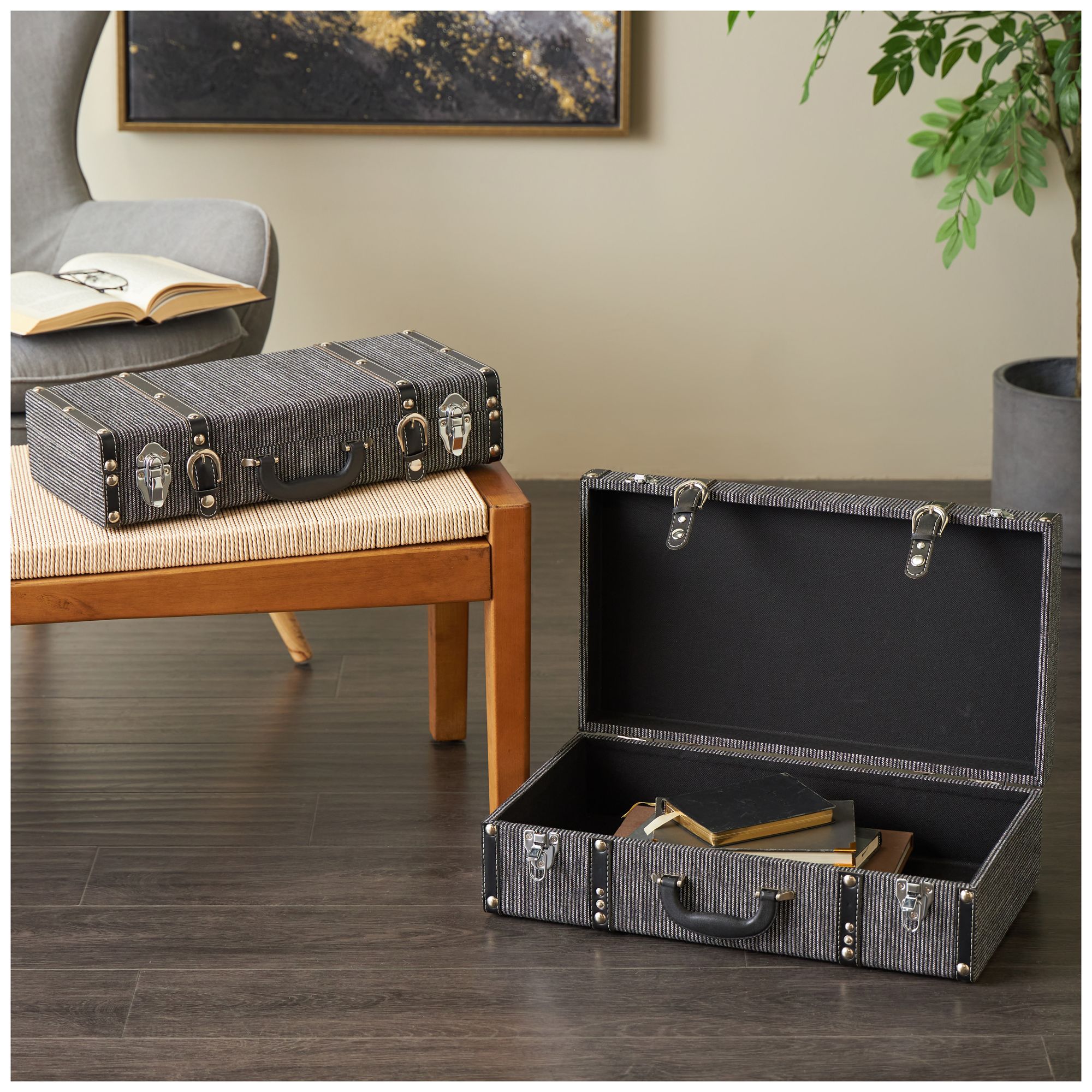 Image 4 Black Fabric Modern Trunk, S/2 21", 19"W more views