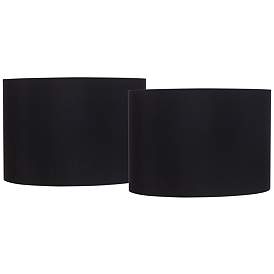 Image1 of Black Fabric Set of 2 Drum Lamp Shades 16x16x11 (Spider)