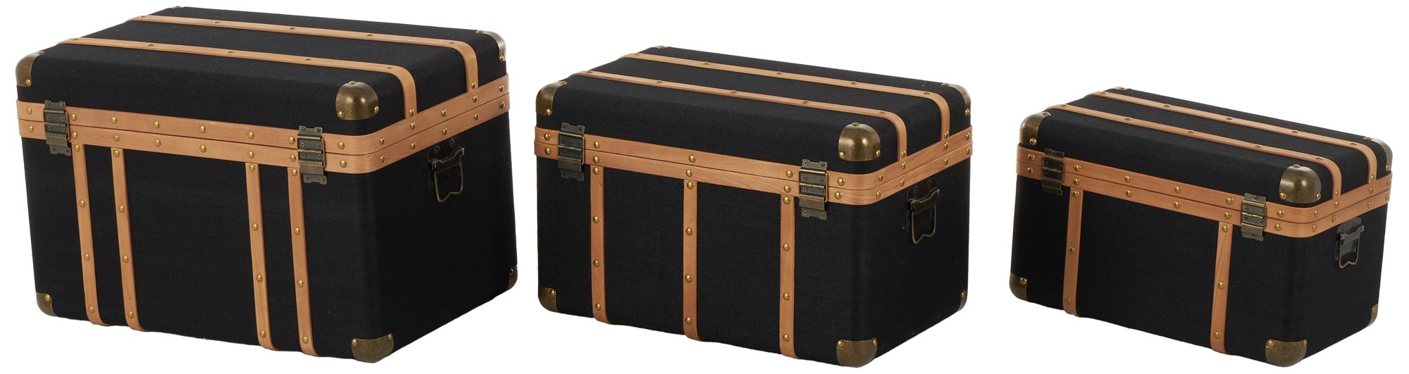 Image 5 Black Fabric Traditional Trunk, S/3 22", 20", 17"W more views