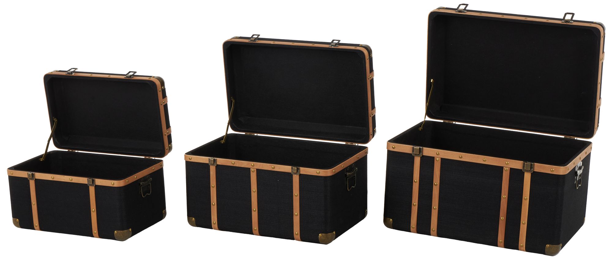 Image 6 Black Fabric Traditional Trunk, S/3 22", 20", 17"W more views