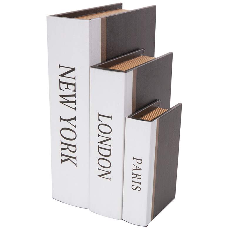 Image 1 Black Faux Leather Book Storage Decorative Box, Set of 3 11", 8", 6"H