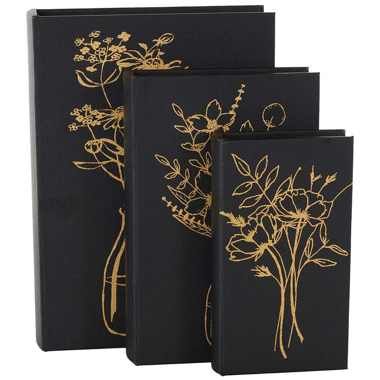 Image 1 Black Faux Leather Book Storage Decorative Box, Set of 3 13", 11", 9"H