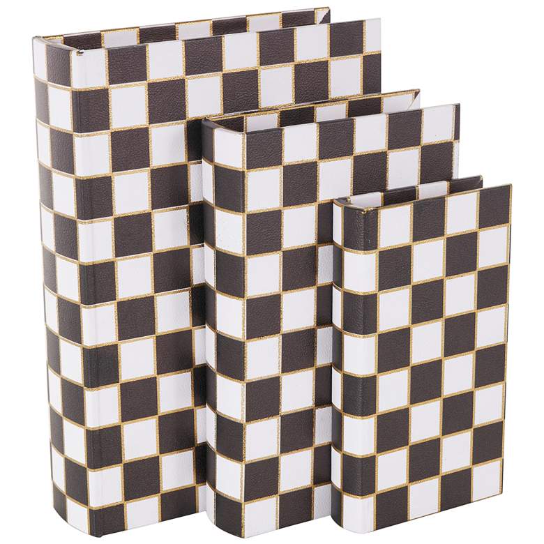 Image 1 Black Faux Leather Book Storage Decorative Box, Set of 3 13", 11", 9"H