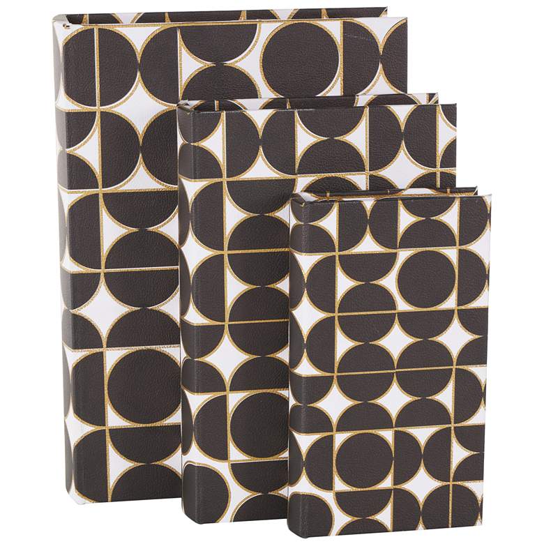 Image 1 Black Faux Leather Faux Book Storage Decorative Box, Set of 3 13", 11", 9"H