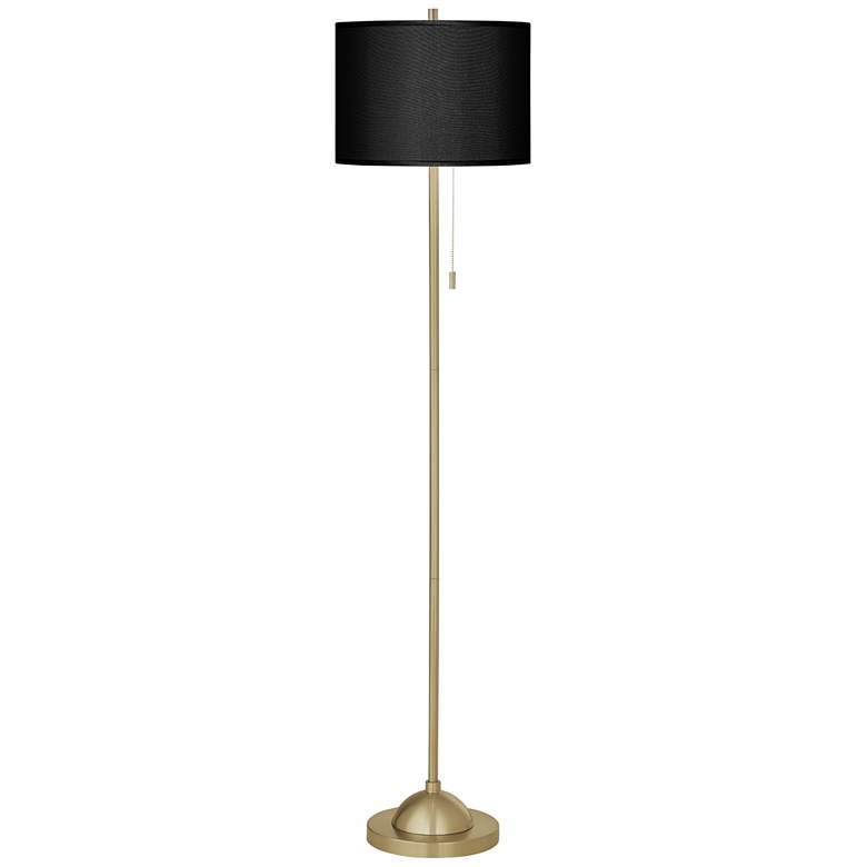 Image 2 Black Faux Silk Giclee Warm Gold Stick Floor Lamp