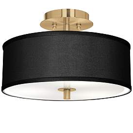 Image1 of Black Faux Silk Gold 14" Wide Ceiling Light