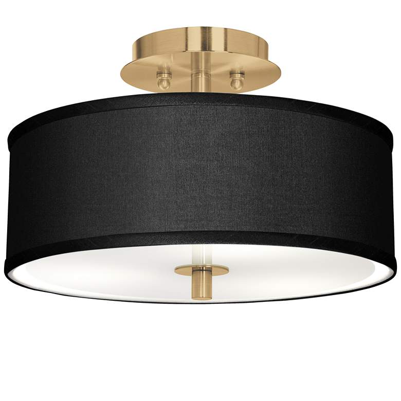 Image 1 Black Faux Silk Gold 14 inch Wide Ceiling Light