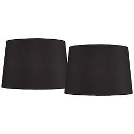 Image1 of Black Faux Silk Set of 2 Drum Lamp Shades 13x15x10 (Spider)