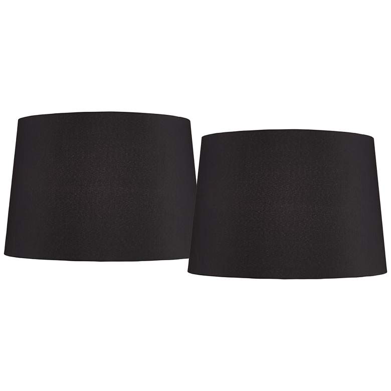 Image 1 Black Faux Silk Set of 2 Drum Lamp Shades 13x15x10 (Spider)