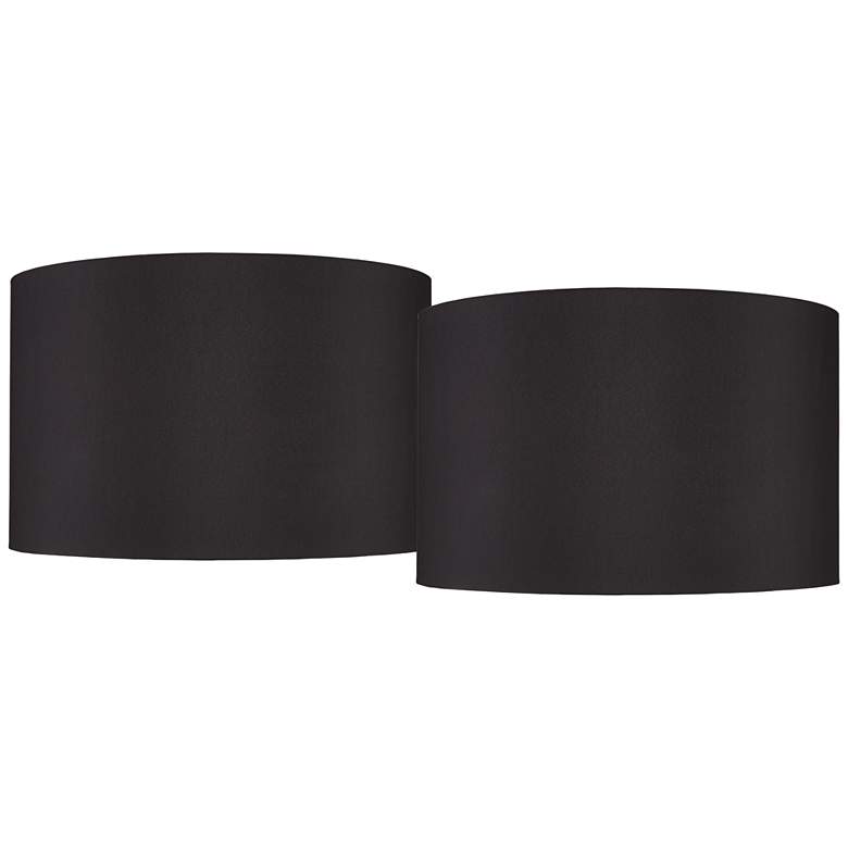 Image 1 Black Faux Silk Set of 2 Drum Lamp Shades 19x19x12 (Spider)
