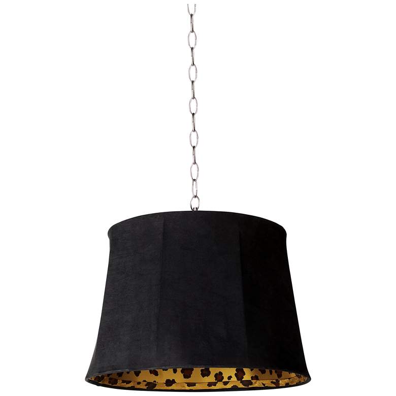 Image 1 Black Faux Suede 16 inch Wide Brushed Steel Shaded Pendant