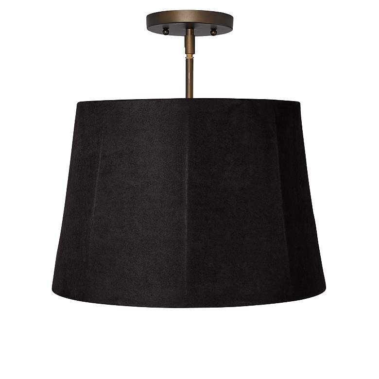 Image 1 Black Faux Suede 16 inchW Easthaven Bronze LED Ceiling Light