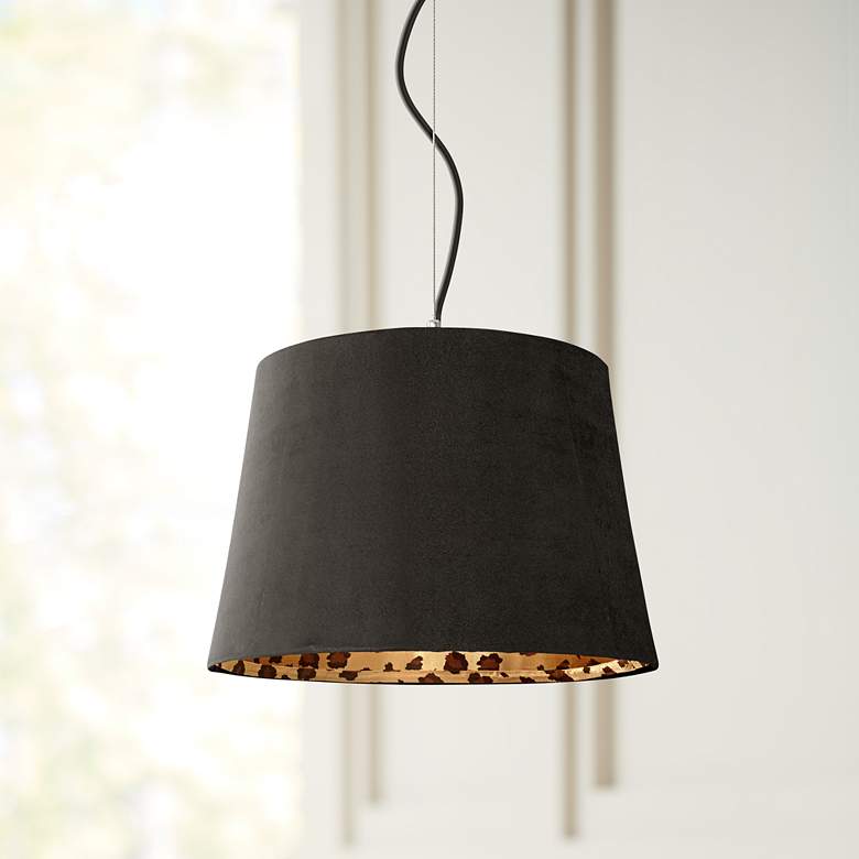 Image 1 Black Faux Suede Shade 16 inch Wide Pendant Light