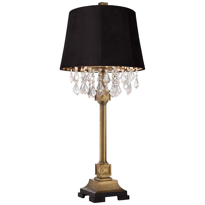 Image 1 Black Faux Suede Shade Audrey Crystal Spray Console Lamp