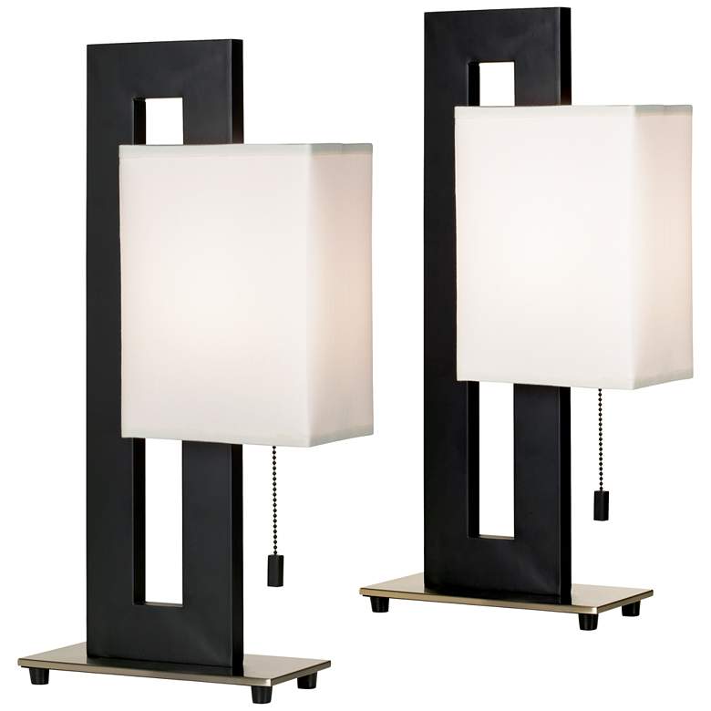 Image 1 Black Floating Square Table Lamps Set of 2 with 17W LED Bulbs