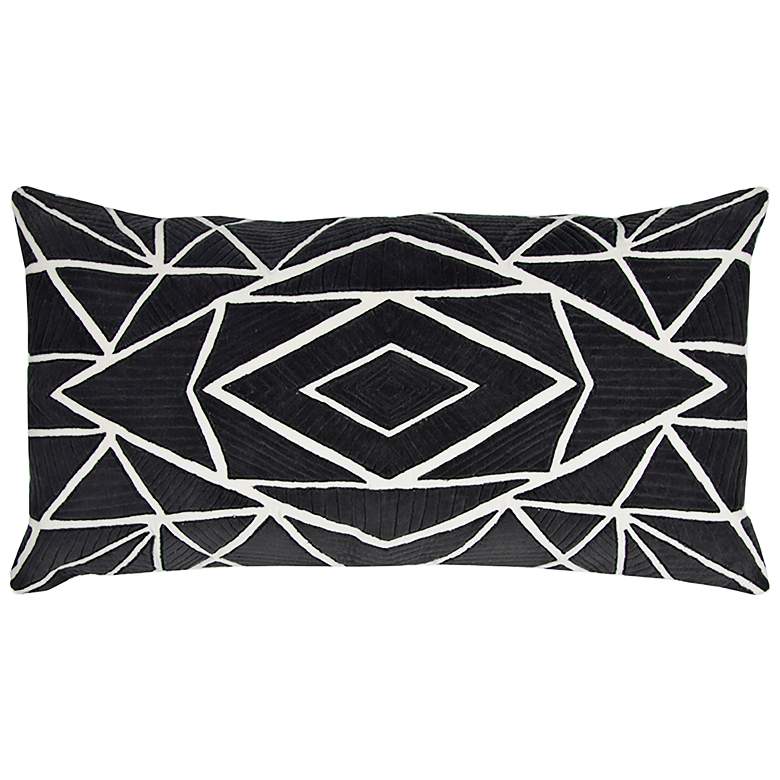 Image 1 Black Geometric Velvet 26 inch x 14 inch Decorative Filled Pillow
