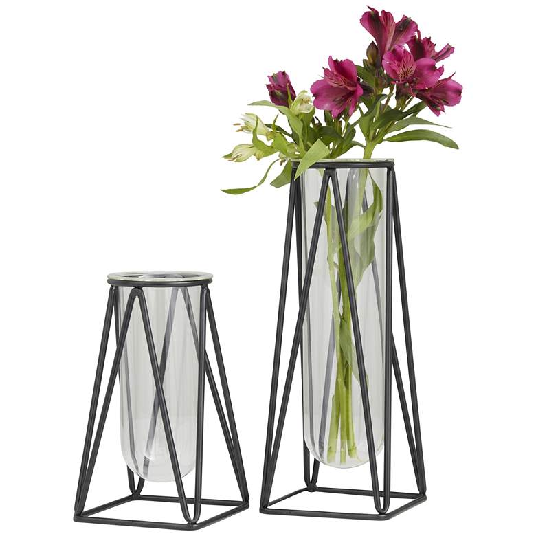 Image 1 Black Glass Modern Vase, S/2 13", 9"H