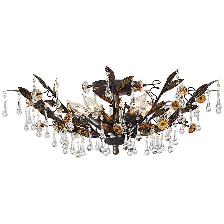 Image 1 Black Gold and Crystal 18 inch Wide Ceiling Light